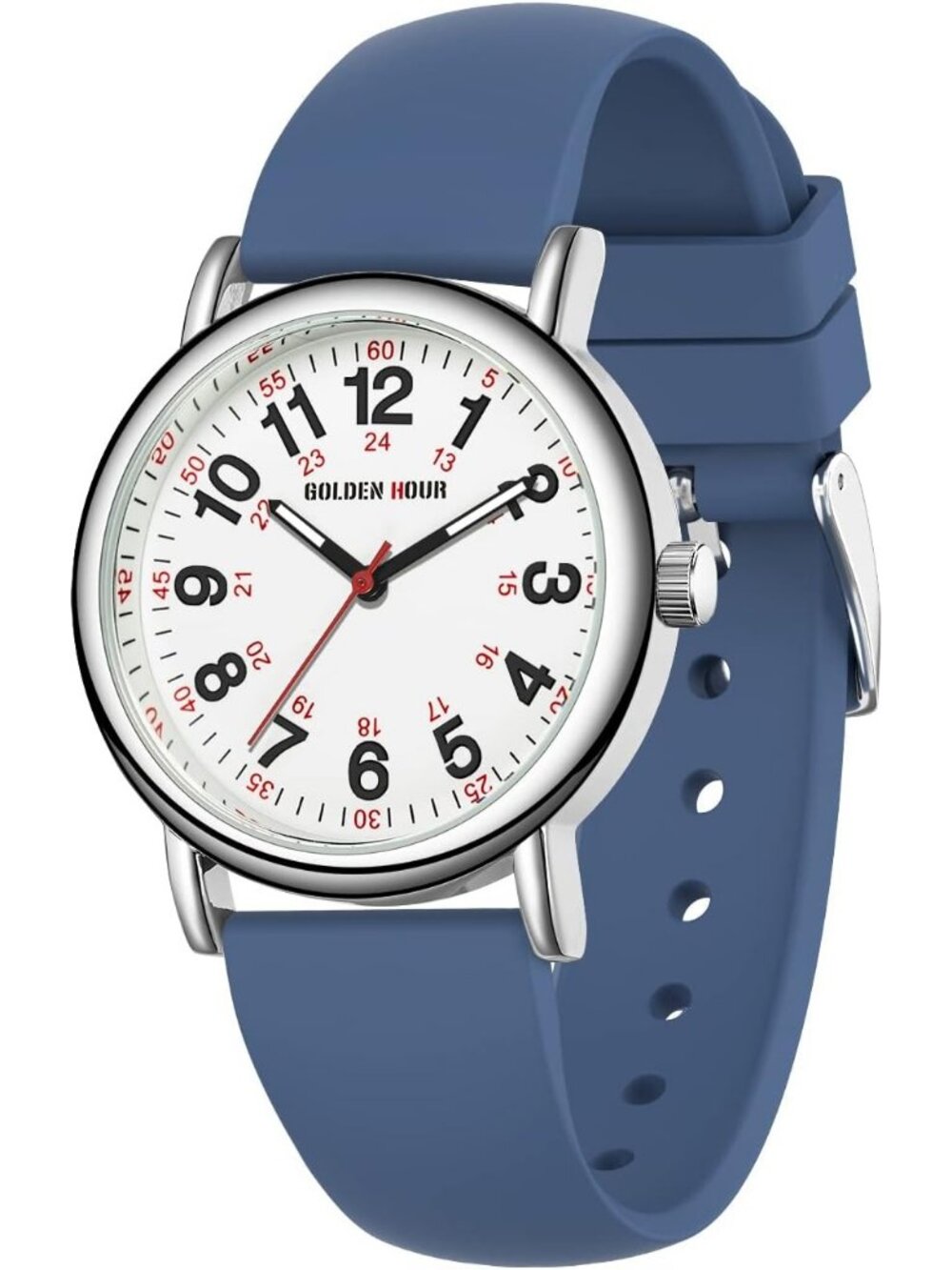 Women's Navy Blue Military Time Easy Read Dial Colorful Silicone Band Wristwatch